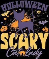 Halloween pauroso gatto signora camicia design regalo per Halloween vettore