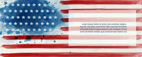 il Stati Uniti d'America bandiera nel acquerelli stile e esempio testo su bianca carta modello sfondo. carta e manifesto di il Stati Uniti d'America indipendente giorno nel vettore design.