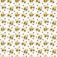 San Valentino giorno senza soluzione di continuità modello carino api cartone animato e cuore cartello simbolo su bianca sfondo vettore illustrazione. amore ape modello