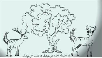 Due cervo con un' albero linea arte vettore