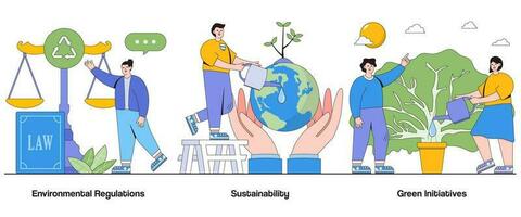 ambientale regolamenti, sostenibilità, e verde iniziative concetto con carattere. eco-friendly pratiche astratto vettore illustrazione impostare. conservazione, rinnovabile energia metafora