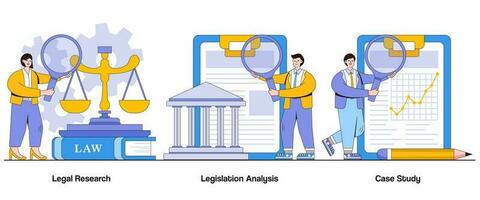 legale ricerca, legislazione analisi, Astuccio studia concetto con carattere. legale competenza astratto vettore illustrazione impostato