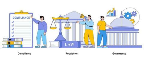 conformità, regolamento, e governo concetto con carattere. aziendale conformità astratto vettore illustrazione impostare. etico standard, industria linee guida, e legale obblighi metafora