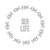 vettore telaio di mare Pesci e testo mare vita cartone animato illustrazione su bianca sfondo.