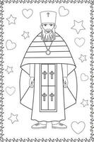vettore isolato simmetrico Gotico cattolico cristiano ortodosso sacerdote con cuore incolore nero e bianca colorazione libro pagina per bambini