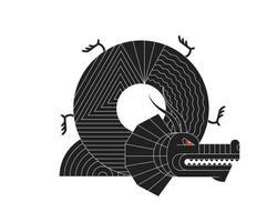 astratto geometrico Cinese Drago zodiaco nero simbolo con lineare modello. asiatico sacro bauhaus stile moderno forma simbolo design di bontà e potenza. giapponese antico animale vettore eps illustrazione