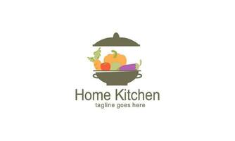 casa cucina logo con pentola pieno di salutare verdure e vitamine logo vettore