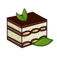 Tiramisù torta evidenziato su un' bianca sfondo. un' pezzo di torta con arredamento. vettore illustrazione.