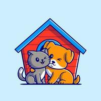 carino gatto e cane cartone animato vettore icona illustrazione. animale amico icona concetto isolato premio vettore. piatto cartone animato stile
