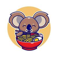 carino koala mangiare spaghetto con bacchette cartone animato vettore icona illustrazione. animale cibo icona concetto isolato premio vettore. piatto cartone animato stile