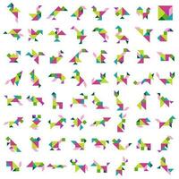 tangram puzzle gioco per bambini. grande vettore colorato collezione con vario isolato animali domestici, selvaggio animali e uccelli. tangram animali e uccelli icone su bianca sfondo. vettore illustrazione