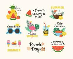 estate etichette lettering con vacanza, viaggiare, vacanza elementi vettore