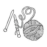 vettore disegno nel scarabocchio stile. un' palla di lana e maglieria aghi. maglieria, uncinetto, passatempo