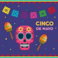 poster di cinco de mayo con teschio e maracas vettore