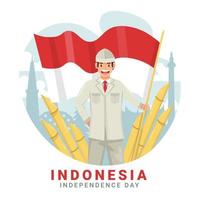 soldato che celebra il giorno dell'indipendenza dell'indonesia vettore