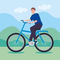 giovane uomo in bicicletta personaggi avatar vettore