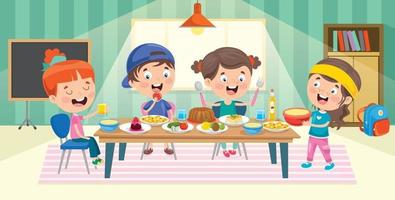 quattro bambini piccoli che mangiano in cucina vettore