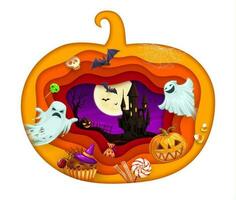 Halloween carta tagliare con vacanza dolci, castello vettore