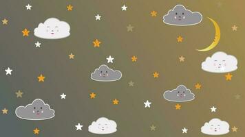 bambini grafico illustrazione. carino notte cielo con Luna, nuvole e stelle ornamento. Usato per stampa su muri, cuscini, interno decorazione di figli, bambino Abiti e camicie, saluto carte vettore