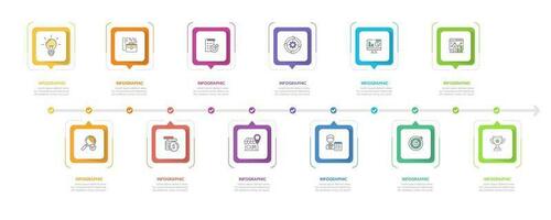 modello di infografica per le imprese. Calendario del diagramma temporale moderno di 12 mesi con diagramma di Gantt, infografica vettoriale di presentazione.