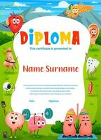 bambini diploma cartone animato divertente umano organi personaggi vettore