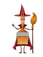 cartone animato Halloween dipingere spazzola strega Tenere scopa vettore