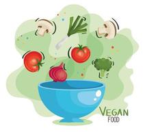 poster di cibo vegano con ciotola e verdure vettore