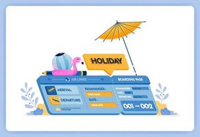 illustrazione vettoriale di biglietti aerei per le vacanze per l'isola di bali con partenze a jakarta