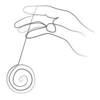 yoyo o yo-yo continuo linea disegno. uno linea arte internazionale yoyo giorno vettore illustrazione. semplice mano disegnato giocattolo nel mano.