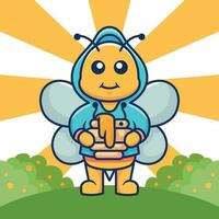 carino ape indossare giacca Tenere miele vettore cartone animato illustrazione.