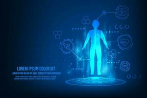 vettore humen ologramma con medico assistenza sanitaria. tecnologia grafico di mri scansione interfaccia. ologramma humen cervello.