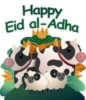 mucche e capra illustrazione vettore adatto per eid al adha
