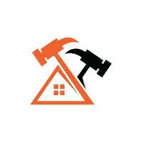 martello casa tetto riparazione logo disegno, costruzione vero tenuta logo design modello vettore