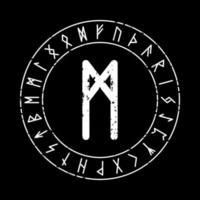 sfondo quadrato nero con runa mannaz in un cerchio magico vettore