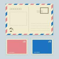 lettera cartolina vettore modello, Vintage ▾ carta postale carta. saluti a partire dal cartolina con francobolli