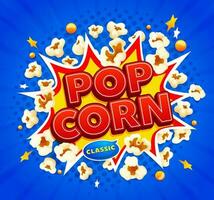 Popcorn film merenda esplosione o scoppiare fondale vettore