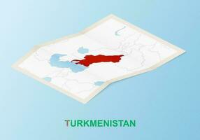 piegato carta carta geografica di turkmenistan con vicino paesi nel isometrico stile. vettore