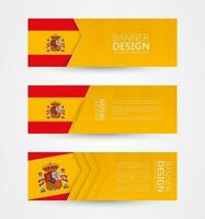 impostato di tre orizzontale banner con bandiera di Spagna. ragnatela bandiera design modello nel colore di Spagna bandiera. vettore