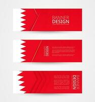 impostato di tre orizzontale banner con bandiera di Bahrain. ragnatela bandiera design modello nel colore di bahrain bandiera. vettore