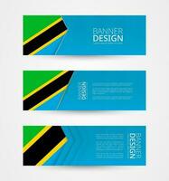 impostato di tre orizzontale banner con bandiera di Tanzania. ragnatela bandiera design modello nel colore di Tanzania bandiera. vettore