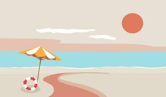 estate sfondo con ombrello, mare, sole, cielo.vettore estate bandiera vettore