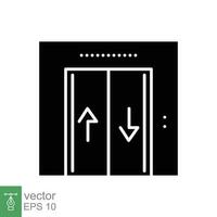 ascensore icona. semplice solido stile. sollevare, Hotel servizio, sala, pavimento, corridoio, Entrata, atrio concetto. nero silhouette, glifo simbolo. vettore illustrazione isolato su bianca sfondo. eps 10.