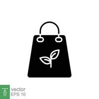 eco Borsa icona. semplice solido stile. carta Borsa con foglia cartello, acquisti, natura, riciclare plastica contatto. nero silhouette, glifo simbolo. vettore illustrazione isolato su bianca sfondo. eps 10.