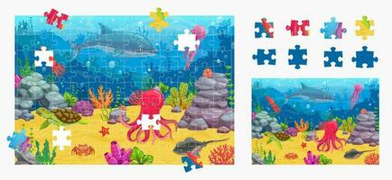 cartone animato mare animali e sega puzzle gioco pezzi vettore