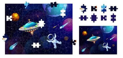 spazio sega puzzle gioco pezzi con astronauta vettore