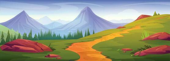 cartone animato montagna paesaggio con sentiero vettore
