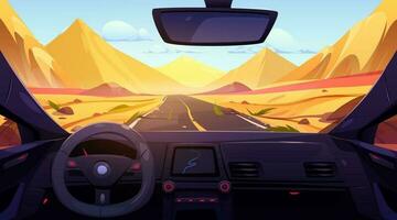 auto strada nel deserto dentro autista cabina di pilotaggio Visualizza vettore