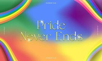 orgoglio mai finisce nel oro tipografia. orgoglio mese bandiera su arcobaleno colorato pendenza sfondo. per LGBTQ orgoglio celebre. nazionale In arrivo su striscione, per ottobre 11. vettore illustrazione.