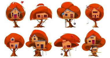 autunno legna albero Casa con scala cartone animato impostato vettore