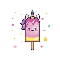 carino e delizioso gelato unicorno stile kawaii vettore